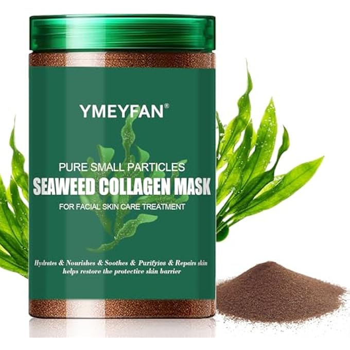 YMEYFAN NATURAL SEAWEED FACE MASK POWDER, ALGAE SEED MASK FOR HYDRATING PURIFY ANTI-ACEN DEEP CLEAN PORE, VEGAN FACIAL MASK SKINCARE FOR WOMEN BEAUTY SALON SPA, COVER USE OF JELLY MASK (500G/17.6OZ) - Image 1